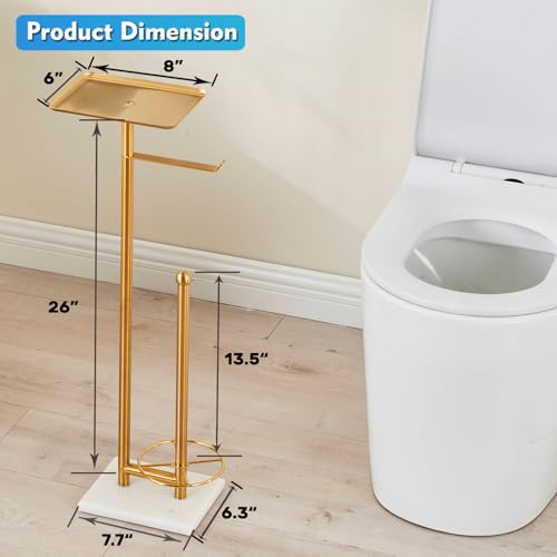 Gold Toilet Paper Holder with Shelf, Free Standing Toilet Paper Holder with Storage - Toilet Paper Stand for Holding Extra 3 Rolls, Tissue Holder for Bathroom (Gold with Marble Base) - color: Gold With Marble Base