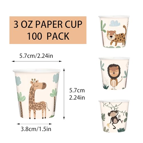 RUSPEPA 3 oz Bathroom Cups, Kids Disposable Paper Cups - 100 Pack Lovely Animals Printed - Monkey Lion Giraffe Leopard Design Mini Mouthwash Rinse Paper Cups for Home Bathroom, Picnic, Party - color: Lovely Animal, size: 3oz