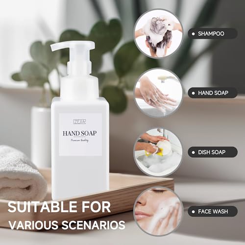 15OZ Foaming Soap Dispenser, 2-Pack Plastic Hand Soap Dispenser, Refillable Leakproof Foam Pump Bottle with Waterproof Labels, for Shampoo, Body Wash - color: White, size: 450ML