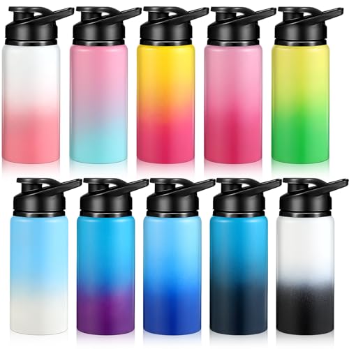 Mimorou 10 Pack Aluminum Water Bottles Bulk 17oz Reusable Leak-Proof Lightweight Sport Bottles Set for Travel Gym Team Camping & Party Favors, 10 Colors - color: Gradient Color