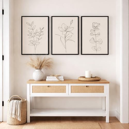 CHTEXA Minimalist Botanical Wall Art Set Of 3 Framed Canvas Prints Neutral Beige Plant Line Art Decor For Living Room Bedroom Bathroom Office 16x24 Inch - size: 16x24 inch