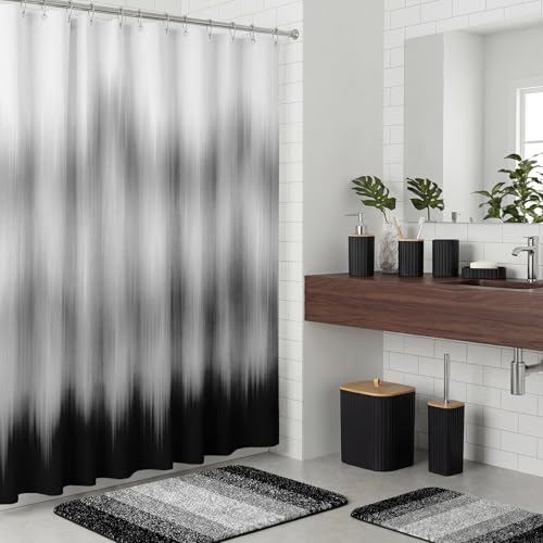 Bathroom Accessories Set - Bathroom Set with Shower Curtain and No Slip Rugs, Trash Can, Toilet Brush Holder Set, Soap Dispenser & Bath Towels - Stylish Bath Decor for Home, Apartment, Black, 25PCS - color: Black