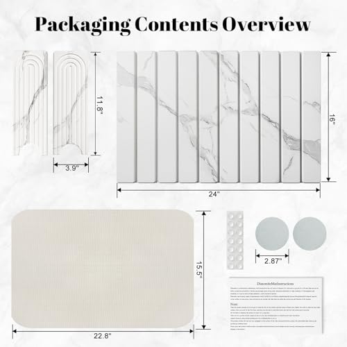 3PCS Set Large Stone Drying Mat for Kitchen Counter Foldable Collapsible Fast Drying Stone Dish Mat Water Absorbing Natural Diatomaceous Earth Bath Mat Quick Dry Stone Tray Bathroom Countertop, Marble - color: Marble White