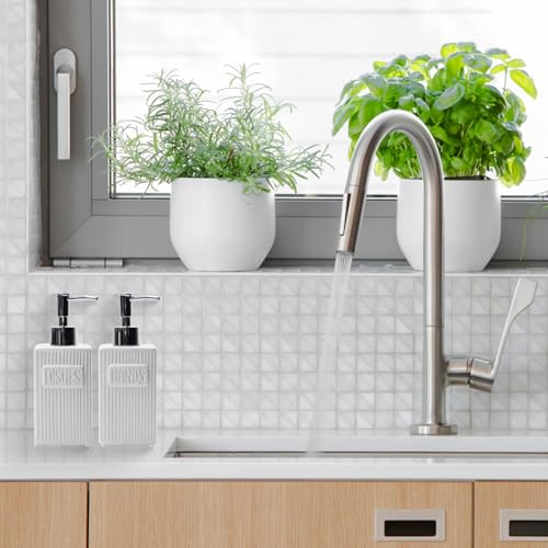 Ceramic Soap Dispenser Set, 2 Pack Hand and Dish Soap Dispenser with Funnel for Kitchen and Bathroom, White - color: White