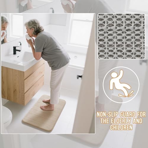 Yimobra Memory Foam Bathroom Rugs Sets 2 Piece - Super Soft Absorbent Quick Dry Bath Mat Set, Machine Washable Non Slip Floor Carpet for Tub Shower & Single Sink (17x24 & 31.5x20 Inch, Beige) - color: Beige, size: 31.5x20+24x17 Inch