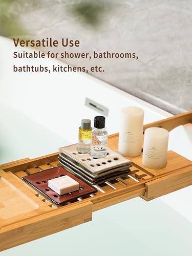 Soap Holder with Self Drain, Ceramic Soap Dishes for Bar, Shower, Japanese Soap Tray for Kitchen and Bathroom, Keep Sink Dry and Tidy, Red - color: Red, size: with Drain Holes
