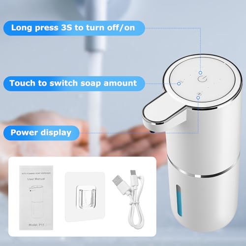 2 Pack Automatic Soap Dispenser,Automatic Liquid Soap Dispenser Touchless,12.8oz/380ml USB Rechargeabled Wall Mounted Smart Soap Dispensers for Bathroom Kitchen Dish Soap - color: White, size: Liquid x2