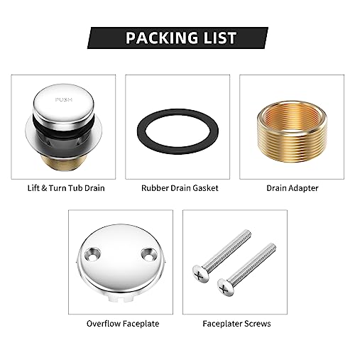 All Metal Tip-Toe Bathtub Drain Kit with Two-Hole Overflow Faceplate and Universal Fine/Coarse Thread Assembly, Bath Tub Drain Kit fits All Bathtub -Chrome Plated - color: Chrome Plated
