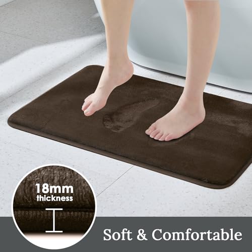 HUXMEYSON Bathroom Rugs Sets 3 Piece, Ultra Soft Velvet Memory Foam Bath Rugs, Non-Slip & PVC Backing Bathroom Mat Set, Washable Quick Dry Bath Rug - Brown - color: Brown, size: 17"x24"+20"x32"+U Shape 20"x24"