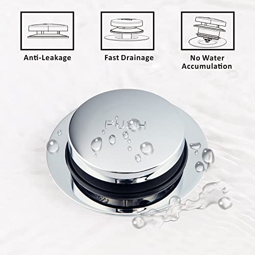 Artiwell Universal Tip Toe Bath Drain Stopper and Cover, Bathtub Drain Stopper, Replaces Lift and Turn, Tip-Toe and Trip Lever drains for Tub, EZ Installation and Clearing (Chrome Plated) - color: Chrome Plated