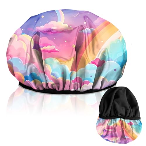 Luxury Shower Cap Terry Lined Reusable Triple Layer Waterproof Hair Elastic Caps Shower Bath Hat for Women Girls Cute Aesthetic-Pink Cloud - color: AL8-Pink Cloud