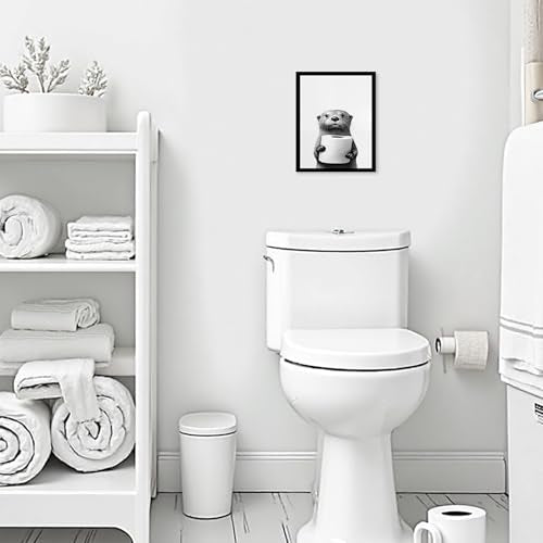 Urmoya Otter Holding Toilet Baper Funny Bathroom Decor Wall Art 8x10 in | Wood frame, Black and white bathroom decor, Otter with toilet roll print, Canvas print, Ready to hang - color: Otter, size: 10"L x 8"W