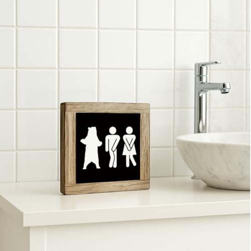 Bathroom Decor Sign, Rustic Bathroom Wooden Tabletop Decor, Freestanding Decoration for Toilet Restroom, Funny Toilet Signs, Humorous Restroom Wooden Box Sign 5.9×5.9 inch - color: color24