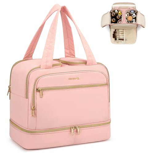 Hanke Travel Toiletry Bag, Lightweight Wide-open Large Toiletry Bags for Women, Dual-Layer Makeup Bag Water-Resistant Cosmetic Travel Bag with Handle for Accessories, Essentials, Pink - color: Pink