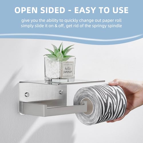 Angle Simple Toilet Paper Holder with Shelf, 304 Stainless Steel Toilet Tissue Roll Holder Brushed Nickel Wall Mount - color: Brushed Nickel, size: Single Rod