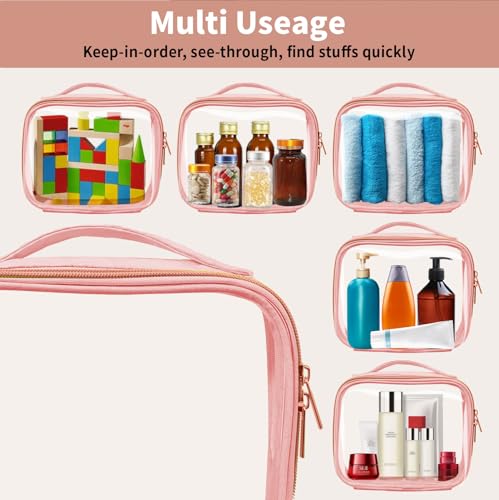 TSA Approved Travel Toiletry Bag,2 Pack Clear Makeup Bags with Handles,Quart Size Clear Cosmetic Bags for Traveling Women,Men,Carry on Airport Airline Compliant Bag,Pink - color: Pink, size: 2 Pack, Medium
