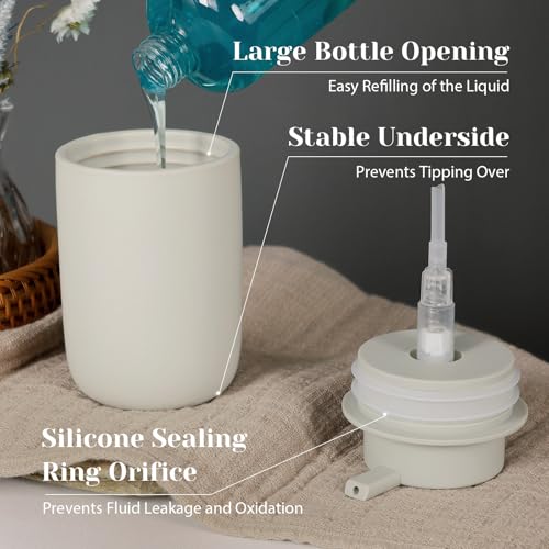 INGOFIN Ceramic Lotion Soap Dispenser Set, 2 Pack (12 oz) Bathroom Hand Soap Dispenser with Pump, Liquid Hand and Dish Soap Dispenser Set, 8 Pcs Clear Stickers,for Kitchen, Bathroom- Grey - color: Grey-liquid