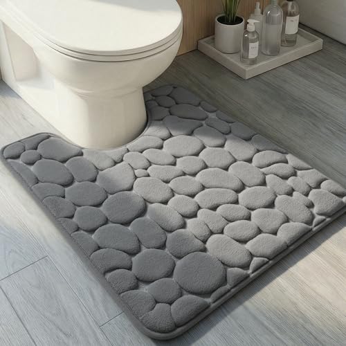 YIHOUSE Memory Foam Bath Mat Cobblestone Bathroom Rugs Super Water Absorbent Bath Mats for Bathroom Machine Washable Bath Rugs(20 x 24,Dark Gray) - color: Dark Gray Single, size: 1'8" x 2' (Rectangular)