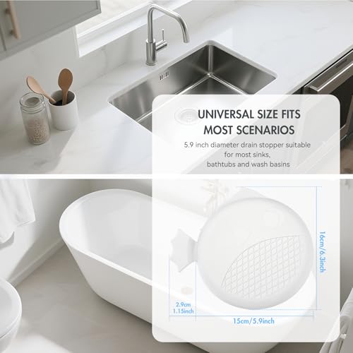 TRAPMATE Bathtub Drain Stopper, Patented 5.9" Suction Tub Plug Drain Cover for Shower, Bath, Kitchen Sink, 3 Pack, White - color: White