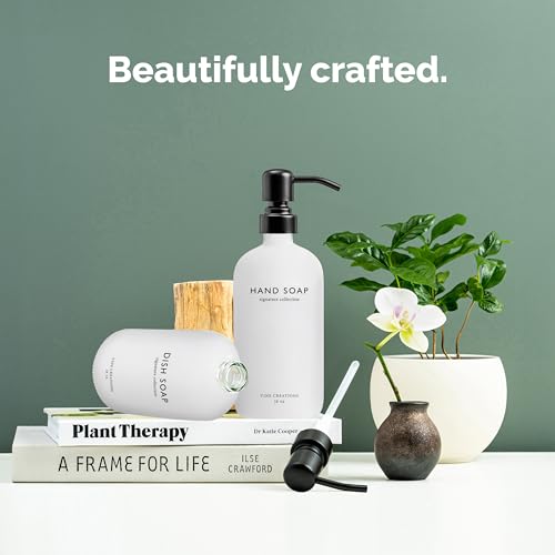 Vine Creations White Glass Soap Dispenser Set, Dish Soap and Hand Soap Dispenser Set with Stainless Steel Pump, 16 oz Glass Dispensers for Kitchen or Bathroom Decor (Matte White Bottle/Matte Black) - color: White Bottle / Matte Black Pump