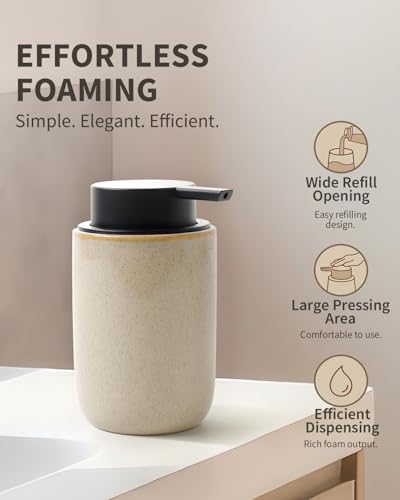 BosilunLife Foam Soap Dispenser - Ceramic Foaming Hand Dispenser for Bathroom Modern Farmhouse Small Soap Dispenser Hand Pump Dispenser for Kitchen Sink (Greige with Speckle, Foam Pump) - color: Greige-foam Pump
