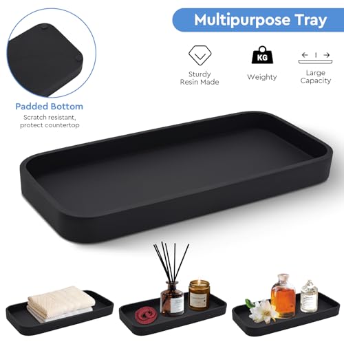 Bathroom Accessory Set,4 Pcs Clear Glass Bathroom Accessories Set-Lotion Soap Dispenser,Toothbrush Holder,Qtip Holder Dispenser & Resin Vanity Tray,Countertop Vanity Organizer,Crystal Clear - color: Clear + Matte Black Tray