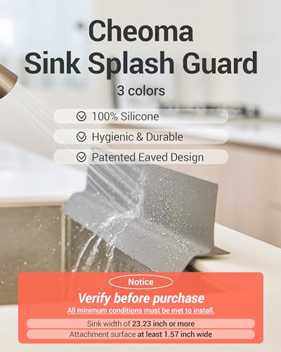 DEARCUS Kitchen Sink Splash Guard 23 Inch – Soft Silicone Water Shield Keeps Clothes & Countertops Dry, Strong Suction Non-Slip, No More Wet Sleeves or Sore Arms – Dishwasher Safe, Easy Install (Gray) - color: Gray, size: 23"