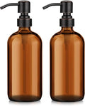 AmazerBath Amber Glass Soap Dispensers, 2 Glass Amber Pump Bottles, 17 Oz Dish Soap Dispenser, Kitchen Bathroom Hand Soap Dispensers for Hand Sanitiser, Shampoo, Lotion, Shower Gel Conditioner - color: Brown