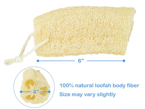 Organic Natural Loofah Sponge for Cleaning and Showering, Plant Fiber Body Bath Scrubber, 100% Plastic Free, Compostable, Set of 4