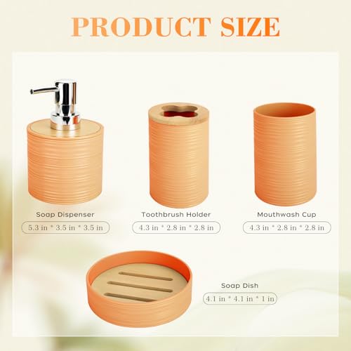 4 PCS Yellow Bathroom Accessories Set, Includes a Soap Dispenser, Toothbrush Holder, Soap Dish and Mouthwash Cup, Plastics & Bamboo Bathroom Set, Bohemian Style Bathroom Sink Set - color: Yellow, size: 4 PCS