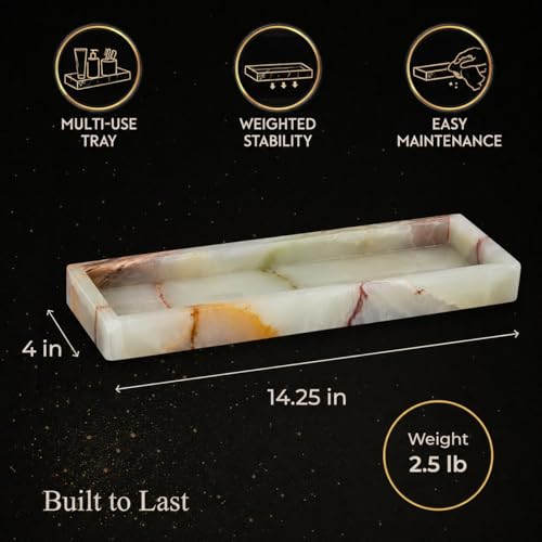 Bey-Berk International Green Onyx Marble Bath Tray, White & Tan - color: Green Onyx