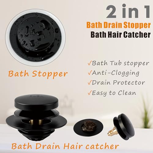 Artiwell Tub Drain, 2 in 1 Pop-up Bathtub Plug with Hair Catcher, Easy Installation Bath Drain Stopper with Strainer, MATT Black - color: Matt Black