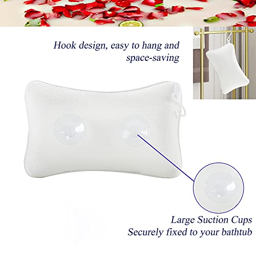 Bathtub Pillow, Non Slip, Breathable Soft, Comfortable Head Neck Support, Machine Washable, 2 Large Suction Cups (White) - color: White