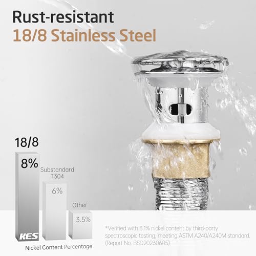 KES Bathroom Sink Drain with Detachable Hair Catcher Basket, Pop Up Drain Stopper with Overflow Anti-Clogging Vanity Vessel Sink Drain, Polished Chrome 2 Pack 304 Stainless Steel, S2013A-CH-P2 - color: Polished Chrome, style: for sink WITH overflow,2-pack