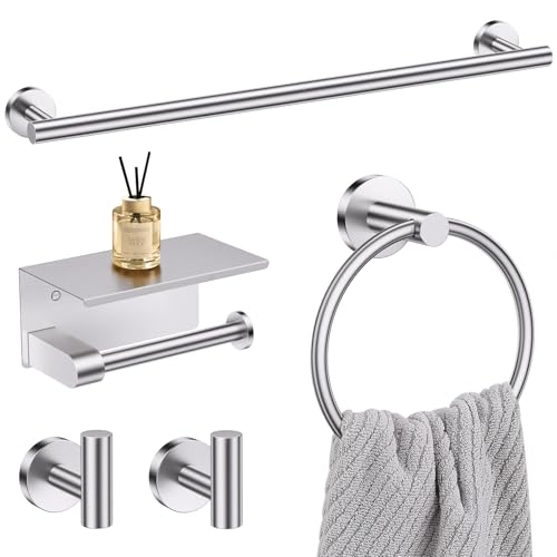 5-Piece Towel Bar Set Brushed Nickel Bathroom Hardware Accessories Set Upgraded Toilet Paper Holder with Shelf Towel Holder Set for Bathroom Stainless Steel Wall Mounted - color: Brushed Nickel, size: 5-Piece Upgraded Set