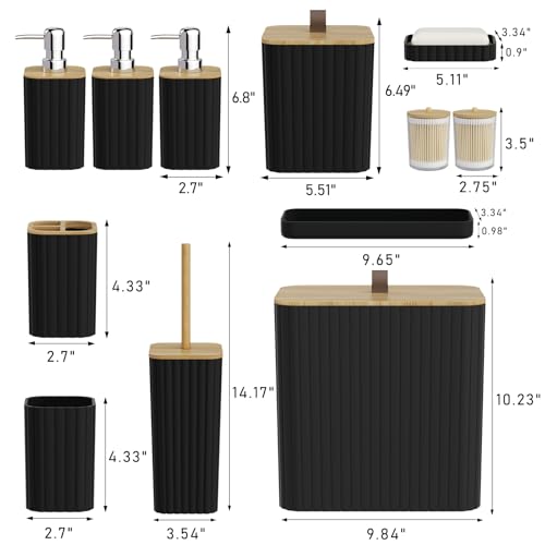 Bathroom Accessory Set - Black Bathroom Set, 12PC Bathroom Accessories Set, Black Bathroom Accessories Set, Mini Trash Can, Toilet Brush, Trash Can & Soap Dispenser - size: Bathroom Set, style: Black