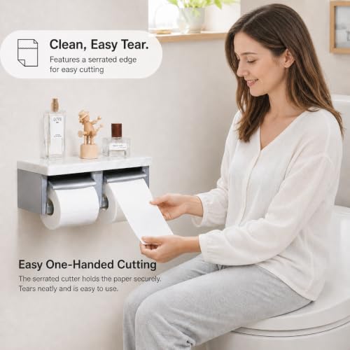 Black Marble Toilet Paper Holder, Modern Silver Marble Toilet Paper Holder, Wall Mounted Waterproof Toilet Paper Dispenser with Cover & Shelf - color: Marble Black&silver, size: Single