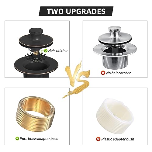 Oil Rubbed Bronze Tub Drain Trim Set Conversion Kit Assembly，All Brass Lift & Turn Bathtub Drain Replacement Trim Kit with Two-Hole Overflow Faceplate and Universal Fine/Coarse Thread - color: Orb