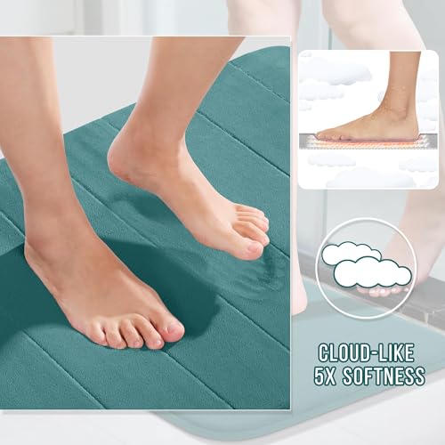 Yimobra Memory Foam Bath Mat Set 2 Piece - Super Soft Absorbent Quick Dry Bathroom Toilet Rugs, Machine Washable Non Slip Floor Carpet for Tub Shower & Single Sink (31.5x20 & 24x20, Teal) - color: Teal, size: 31.5x20+24x20 Inch