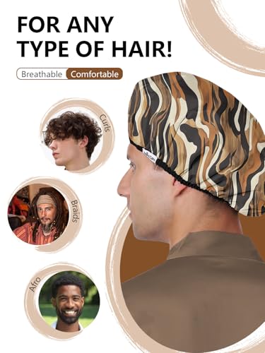 Years calm Shower Cap for Men, Waterproof Reusable Hair Cap with Dual-Layer Design, Reversible Double-Sided Use, Stretchable Elastic Band, Comfortable Fit for Shower, Gym, Hair Care & Travel - color: Brown