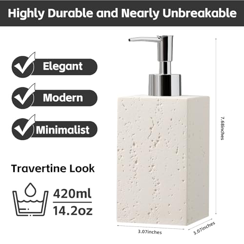 Soap Dispenser 420ML 14OZ, 2pcs Luxurious Hand Dish Soap Dispenser Set, Refillable Lotion Bottle with Rustproof Pump for Bathroom Countertop Kitchen Sink (Off White) - color: Cream