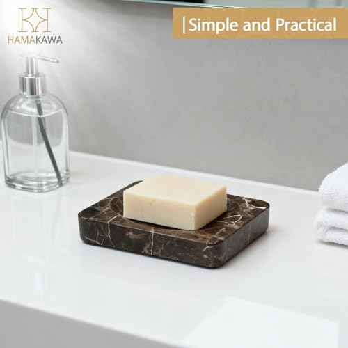 Natural Marble Soap Dish, Rectangle Emperador Dark Jewelry Dish, Dark Brown Style Shower Soap Holder, Modern Stone Sponge Holder, Bar Soap Saver Tray for Bathroom, Kitchen, Easy to Clean - color: Dark Brown 5-in Rect