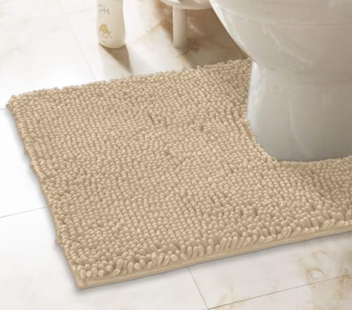 LuxUrux Birch Bath Mat - U-Shaped Contoured Rug for Around Toilet, Super Absorbent Shaggy Bath Rug. Easy Machine Wash & Dry (20" x 23", Birch) - color: Birch, size: 23'' x 20'' U