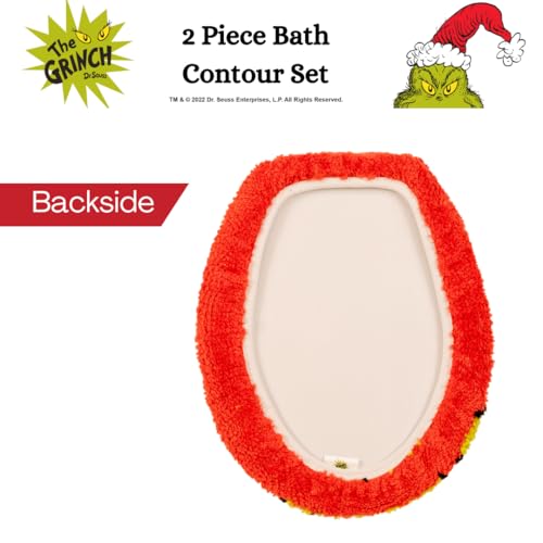 Collectibles Grinch by Dr. Seuss Holiday & Christmas Poly Knit 2 Piece Toilet Cover, Non Slip and U-Shaped Contour Toilet Mat, (Officially Licensed Product) By Franco - color: Grinch - Bath Contour Set