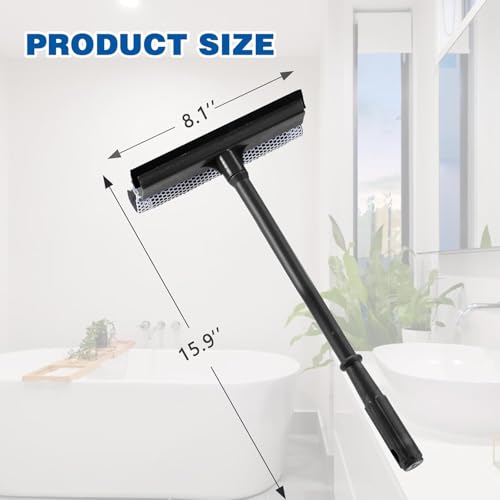 15.9" Plastic Handle Window Squeegee for Home, 2-in-1 Auto Window Cleaner with Sponge Car Windshield Squeegee for Gas Station, Shower, Glass & Outdoor