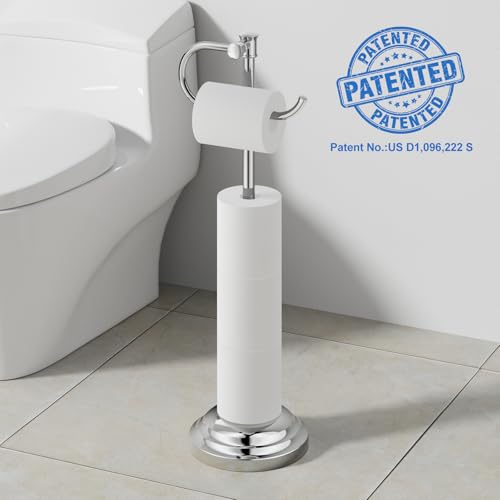 RUMOSE Toilet Paper Holder Stand for Floor, Polished Chrome Bathroom Free Standing Toilet Tissue Roll Holder with Storage, Adjustable 17-25 Inch, SUS304 Stainless Steel - color: Polished Chrome