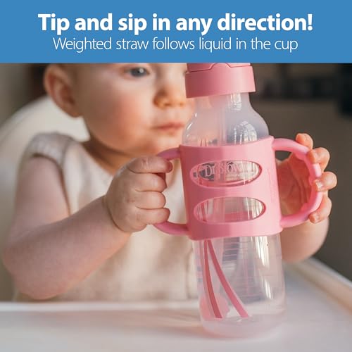 Dr. Brown's Milestones Narrow Sippy Straw Bottle, Spill-Proof with 100% Silicone Handles and Weighted Straw, 8 oz/250 mL, Pink, 6m+ - color: Pink, size: 1 Count (Pack of 1)