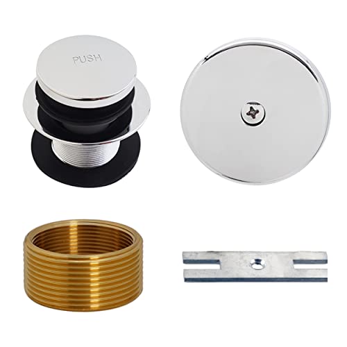 Westbrass A931K-26 Universal 1-3/8" Fine Thread Tip-Toe Bathtub Drain Plug Trim Set with One-Hole Overflow Faceplate and 1-1/2" Adapter Bushing, Polished Chrome - color: Polished Chrome