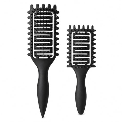 Curl Defining Brush for Curly Hair, Vented Detangling Hair Brush for Wet and Dry Styling, Curved Brush for Shaping and Smoothing Curl Clumps, Lightweight Hair Brush (2Pcs Black) - color: 2Pcs Black