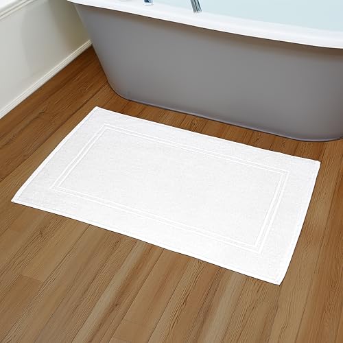 Tens Towels Pack of 2 Bath Mats 100% Cotton, 20 x 32 Inches, Super Absorbent, Hotel Quality Premium Floor Towels, Luxurious, Soft & Quick Dry, Not a Bathroom Rug, White - color: White